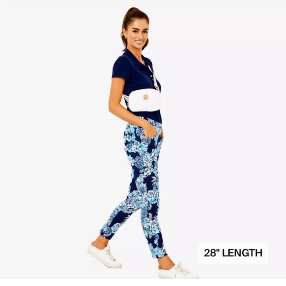 Lilly Pulitzer Blue Floral Luxletic Corso Pants - Picture 2 of 6